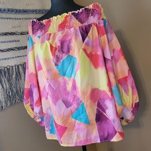 Boutique Bishop Balloon Sleeve Off The Shoulders Blouse Multi Pastel and Bright